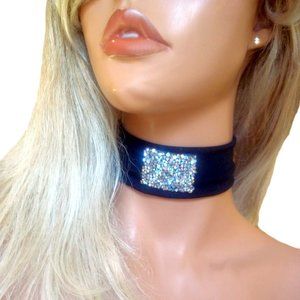 Black Choker Necklace With Rhinestone, Black Choker, Black Necklace